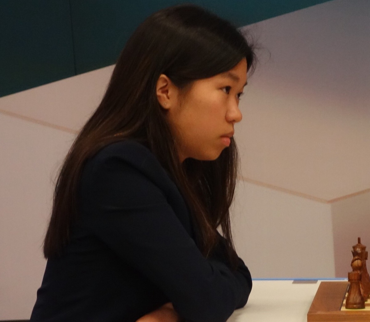 Carissa Yip in profile at the board at the 2026 Tata Steel Chess Tournament